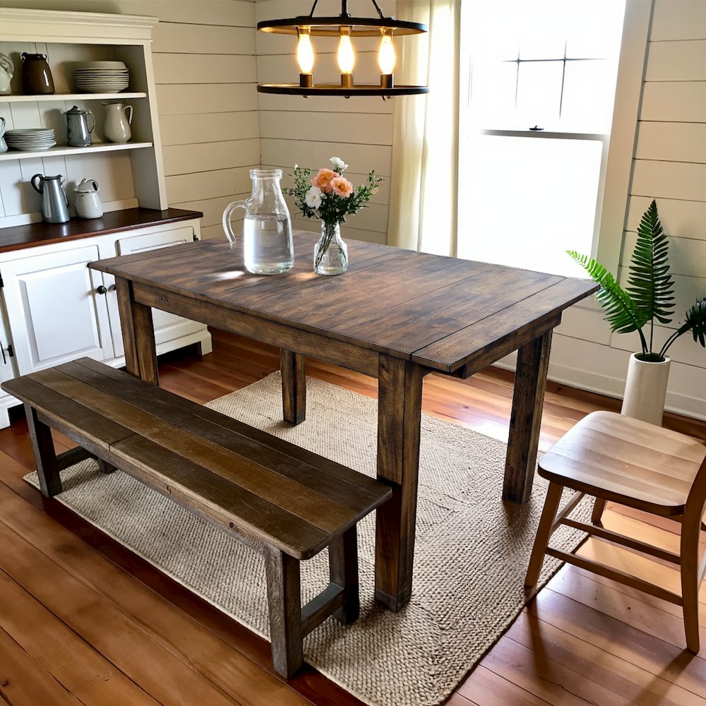 Rustic Whiskey Extendable Dining Table with Leaf, Rustic Dining Table