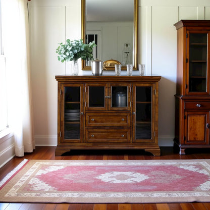 Brown Flip-Top Server Buffet Cabinet with Glass Doors and Drop Leaf Feature