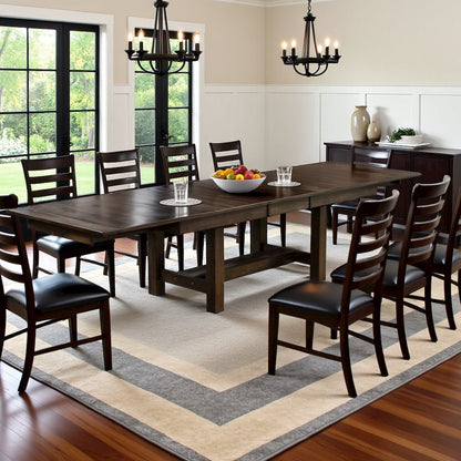 Extendable Rustic Dining Table with Leaf for 8, Solid Gray Wood Design