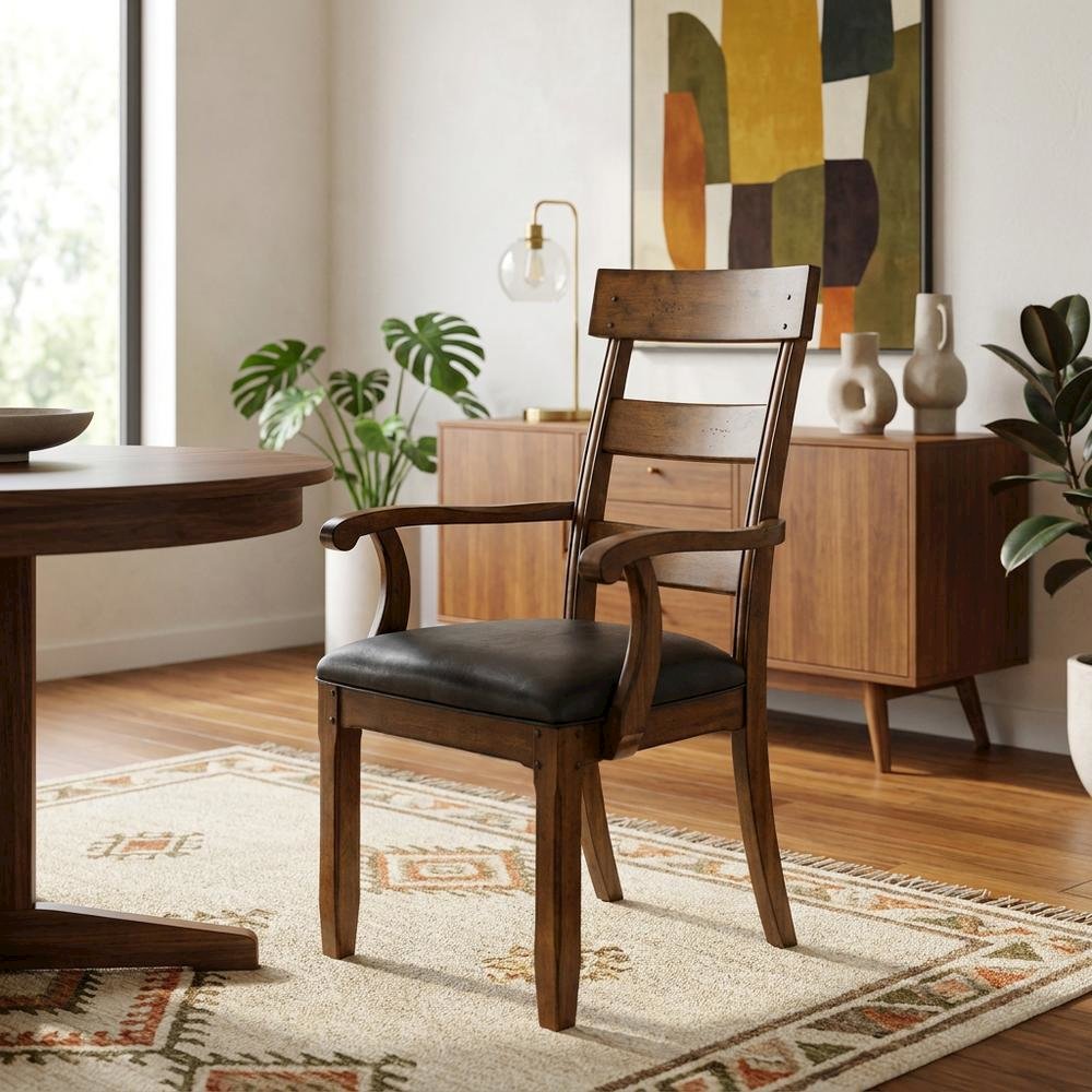 Distressed Mango Armchair with Upholstered Seat and Updated Lodge Style