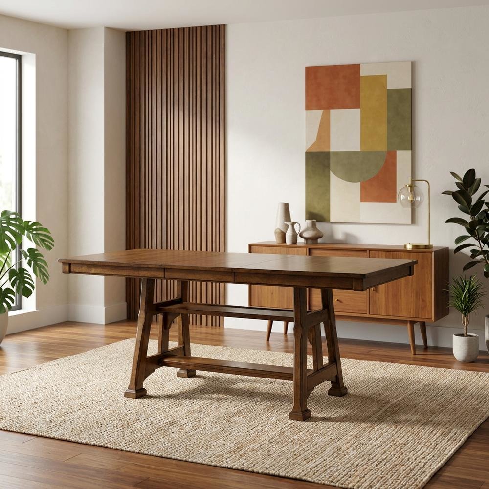 Adjustable Mango Dining Table in Warm Pecan Finish for 8-Persons