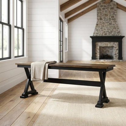 Chicory and Black Transitions Bench with Distressed Finish for Living Room