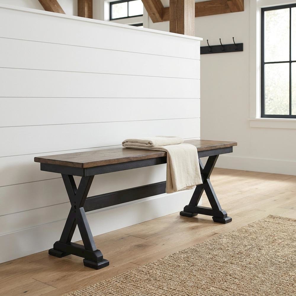 Chicory and Black Transitions Bench with Distressed Finish for Living Room