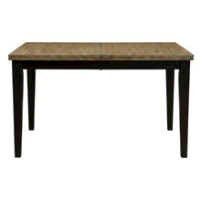 Chicory and black distressed wood dining table with adjustable length, seats six