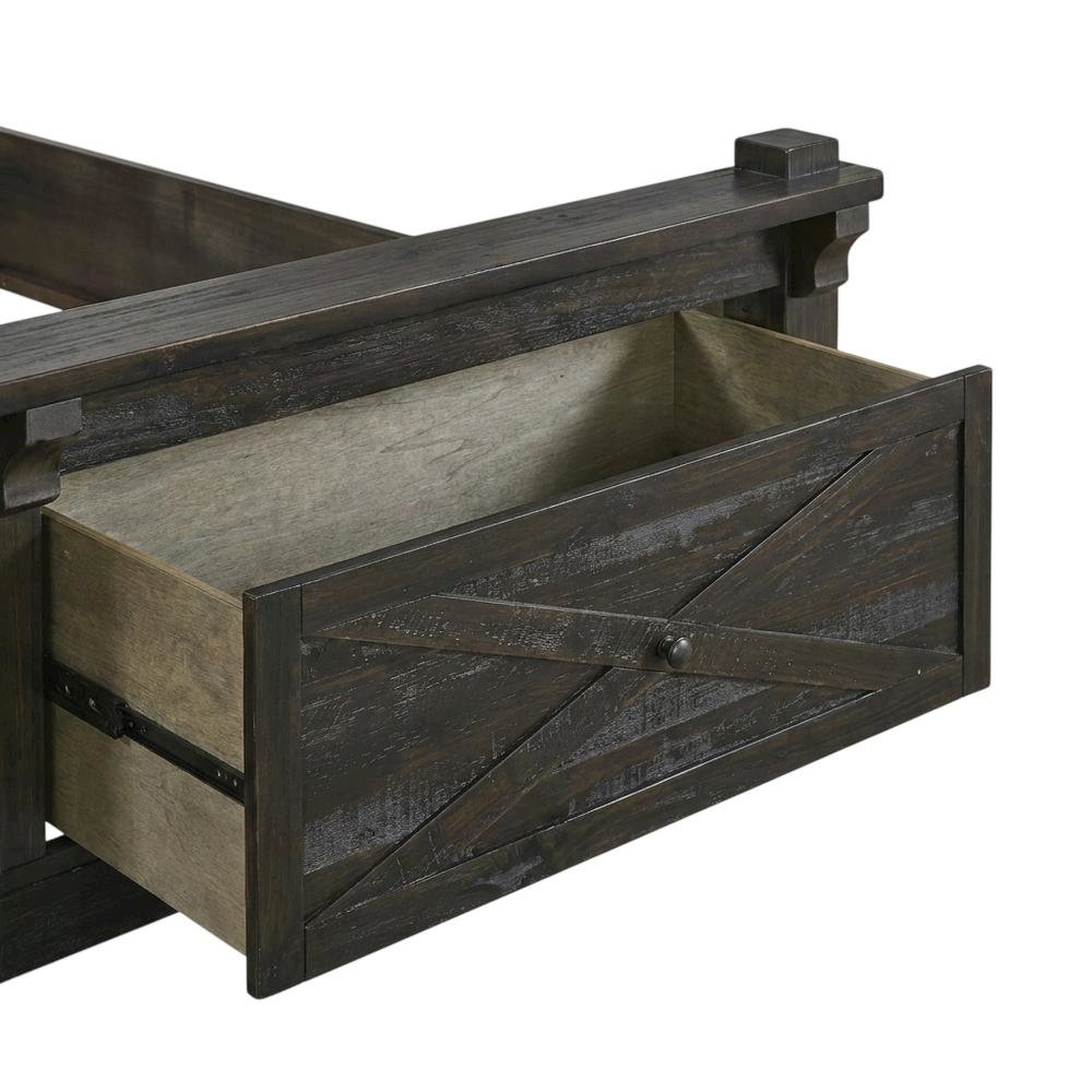Charcoal Rustic Storage Bed with Integrated Bench and Solid Pine Construction