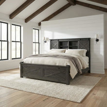 Charcoal Rustic Storage Bed with Integrated Bench and Solid Pine Construction