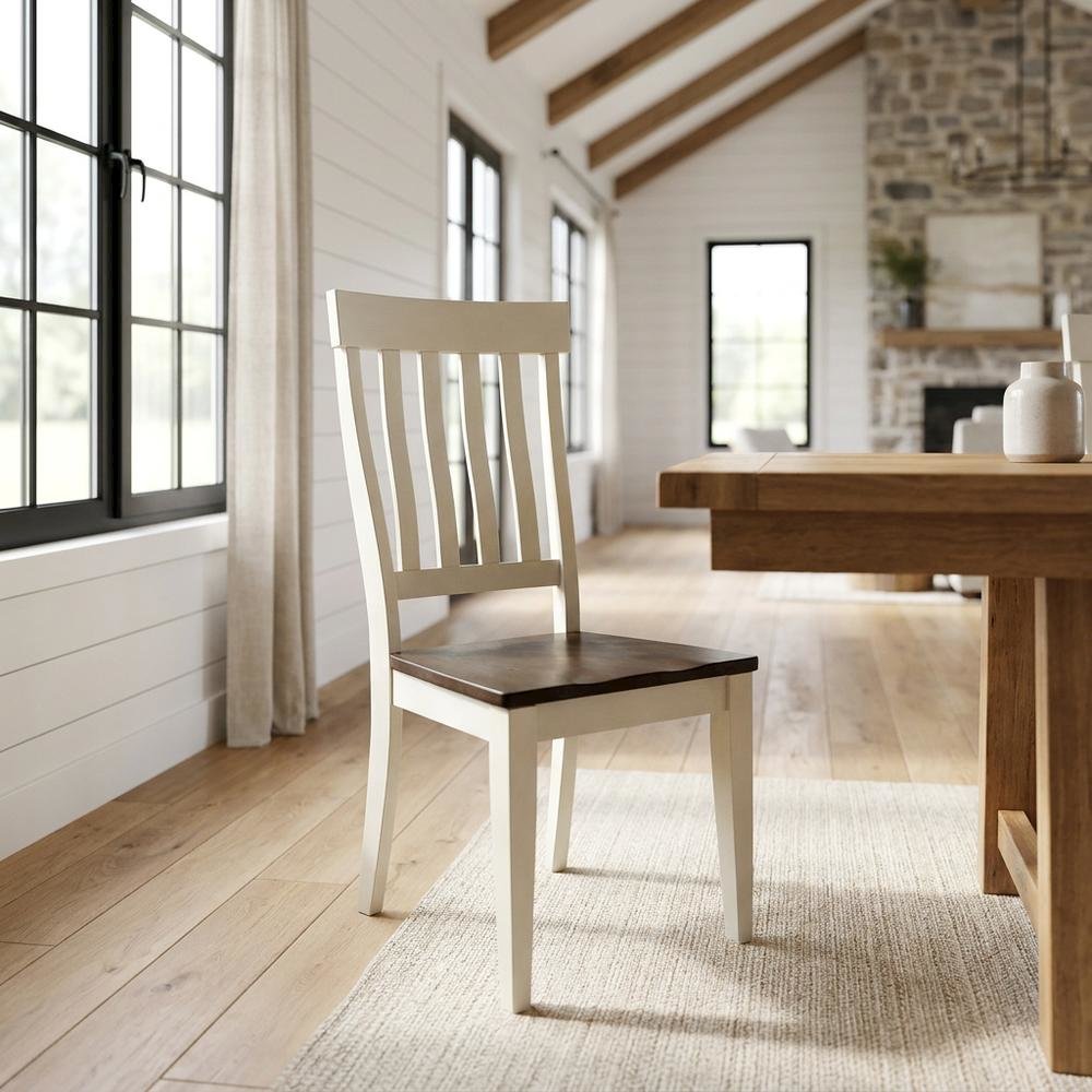 Chalk and Cocoa Slatback Side Chair with Solid Rubberwood Seat