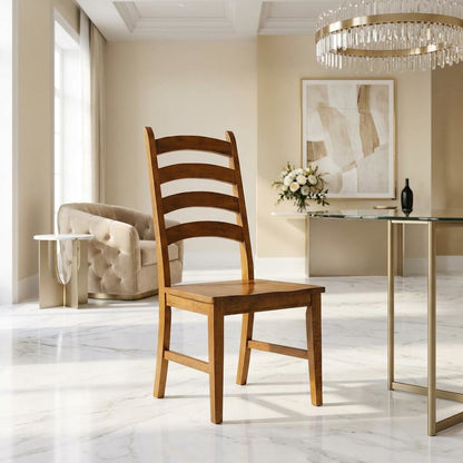 Rustic Amber Side Chair with Distressed Finish and Solid Rubberwood Construction