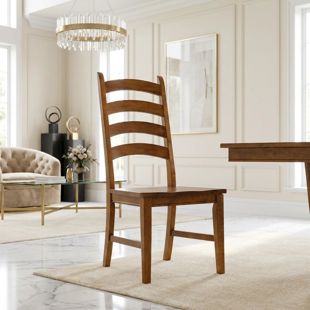 Rustic Amber Side Chair with Distressed Finish and Solid Rubberwood Construction