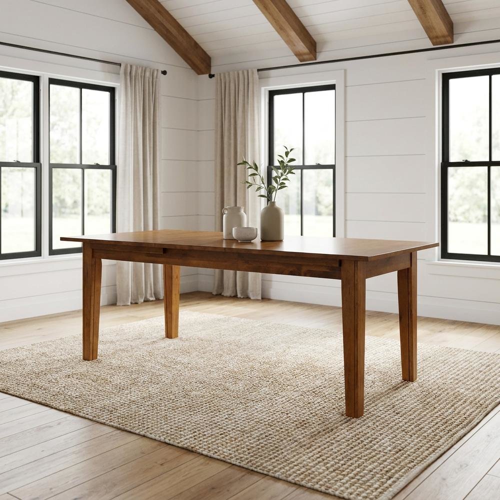 Rustic Amber Rectangle Dining Table with Distressed Finish and Adjustable Length