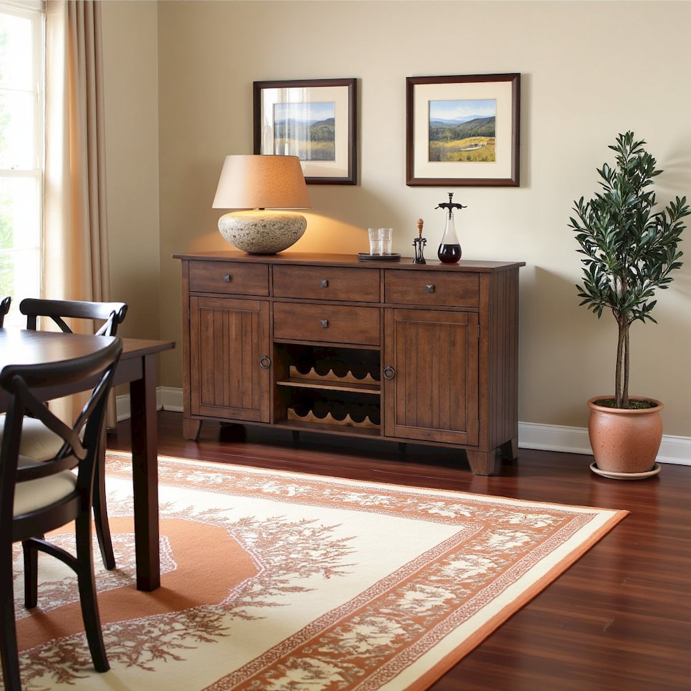 Rustic Brown Wine Bar Cabinet with Storage, Farmhouse Coffee Bar Server