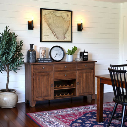 Rustic Brown Wine Bar Cabinet with Storage, Farmhouse Coffee Bar Server