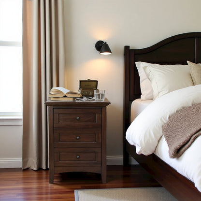 30 Inch Wooden Nightstand, 3 Drawer Brown Bedroom Table in Solid Wood