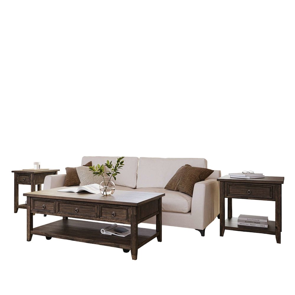 Bakersfield Transitional Rustic 3-Pc Living Room Coffee/End/Side Table Set