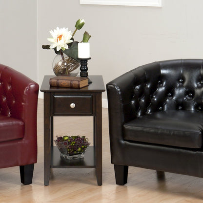 Modern Espresso Traditional Chairside End Table with Shelf and Drawer