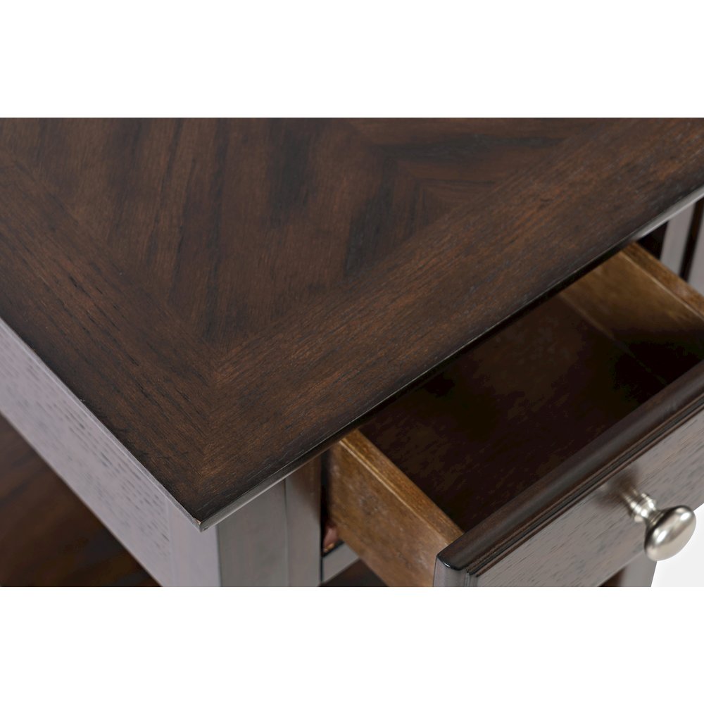 Modern Espresso Traditional Chairside End Table with Shelf and Drawer
