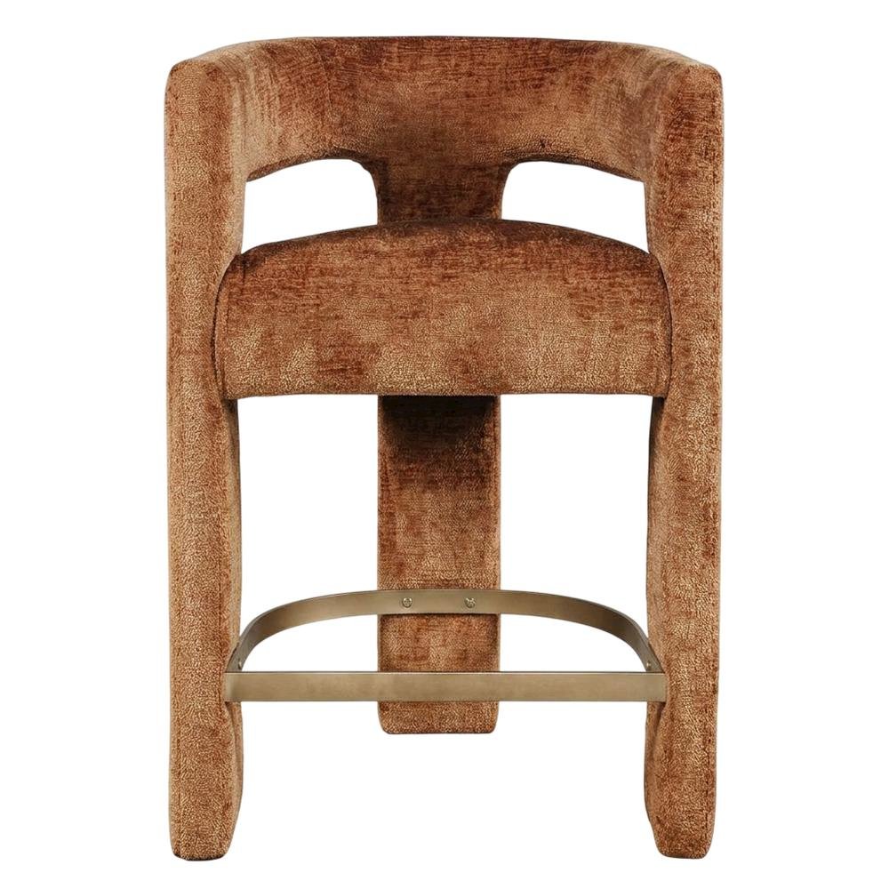 Modern Upholstered Counter Stool, Iron Frame, Rust, Set of 4