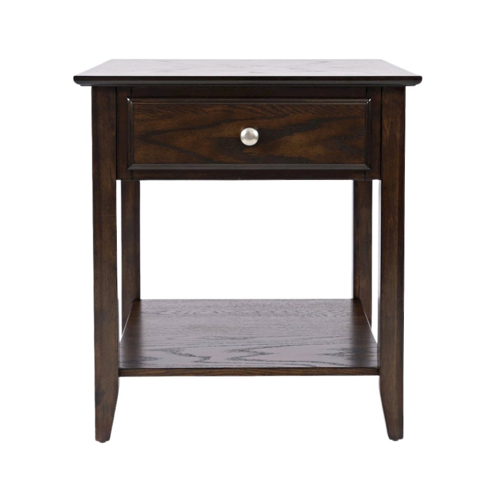Espresso Brown Wooden End Table with Drawer, Elegant Side Table for Bedroom, 22"