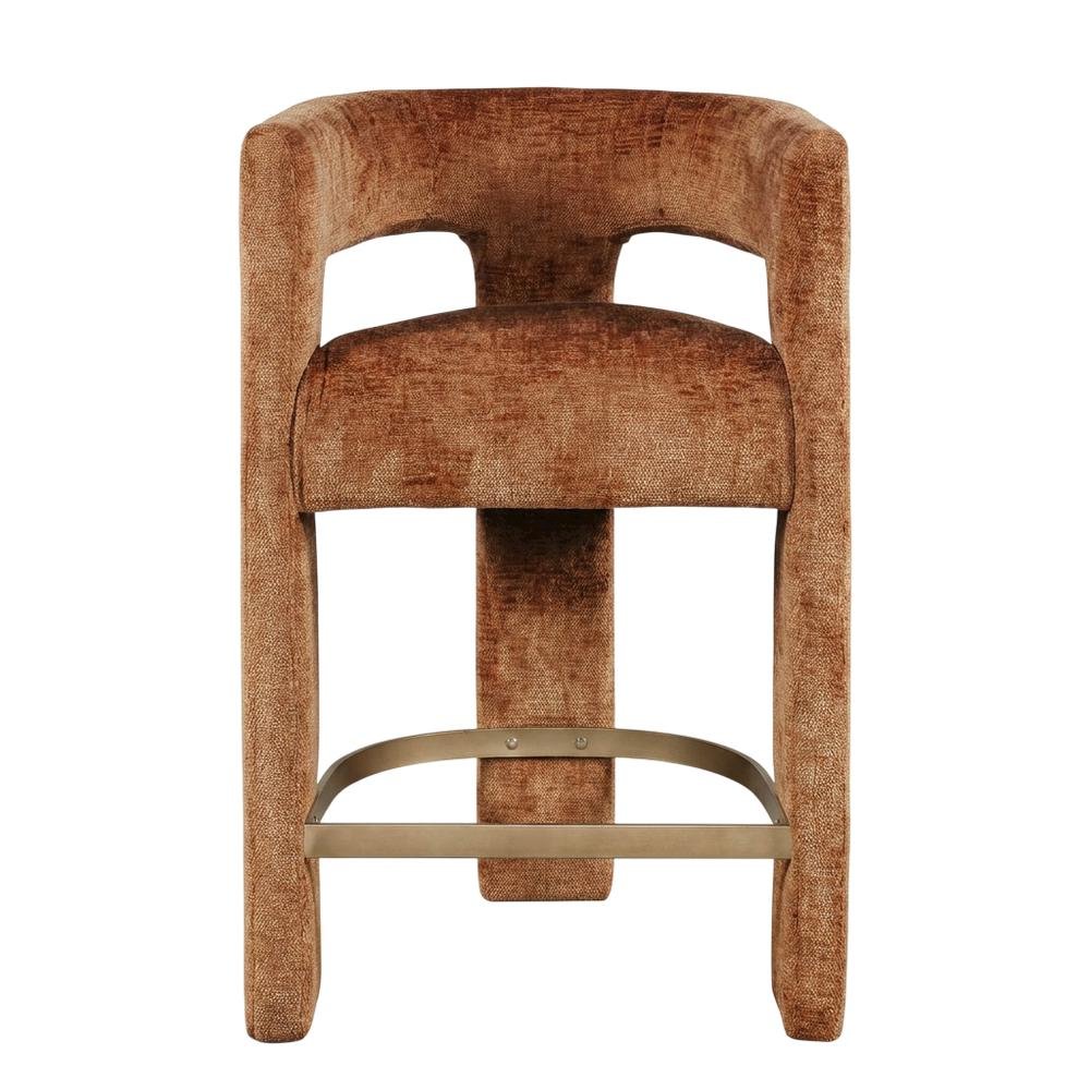 Modern Upholstered Counter Stool, Iron Frame, Rust, Set of 6