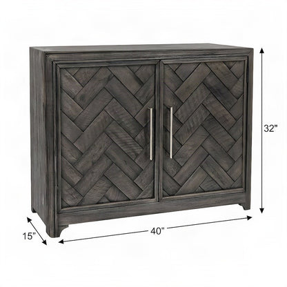 Acacia Veneer Chevron Two-Door Accent Chest, Mid-Century Credenza