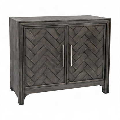 Acacia Veneer Chevron Two-Door Accent Chest, Mid-Century Credenza