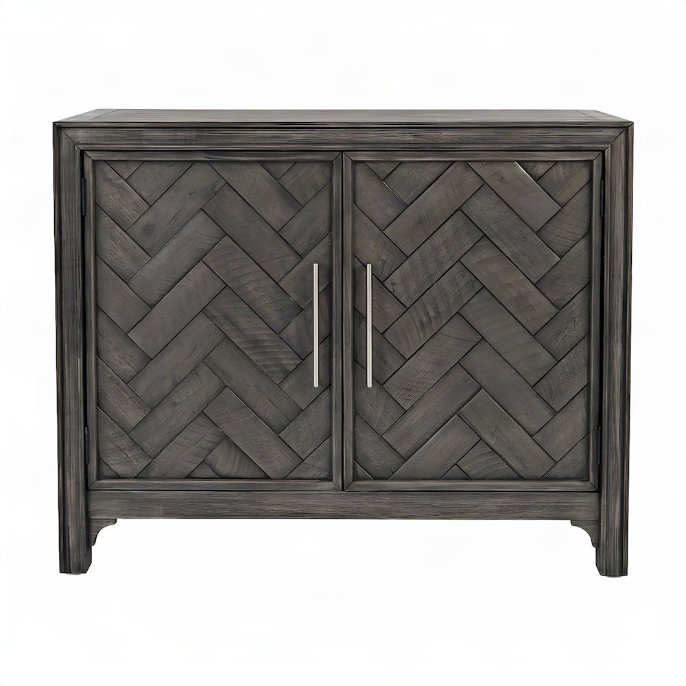 Acacia Veneer Chevron Two-Door Accent Chest, Mid-Century Credenza