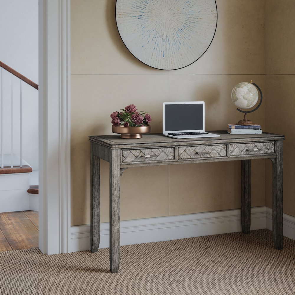 Gramercy Mid-Century Modern Chevron Three Drawer USB Charging Desk