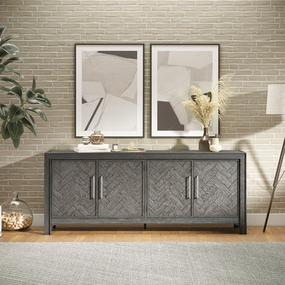 Gramercy Mid-Century Modern Chevron Four Door 79" Accent Cabinet