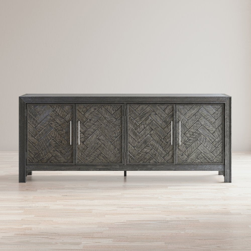 Gramercy Mid-Century Modern Chevron Four Door 79" Accent Cabinet
