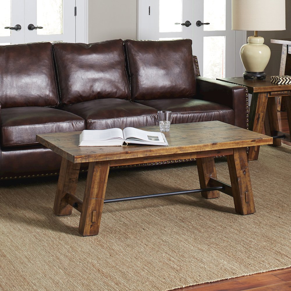 Cannon Valley Rustic Distressed Industrial Trestle 50" Coffee Table
