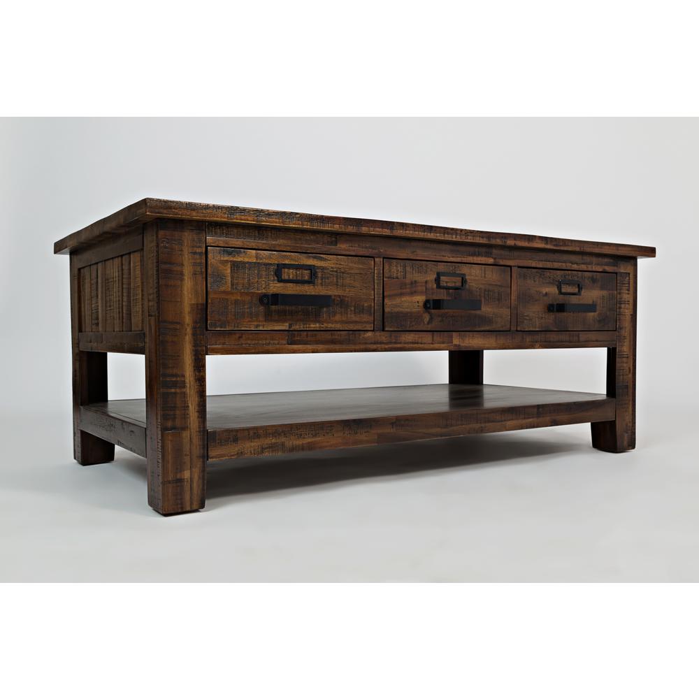 48-Inch Gray Coffee Table with Three Drawers, Acacia and MDF Construction