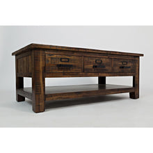 48-Inch Gray Coffee Table with Three Drawers, Acacia and MDF Construction