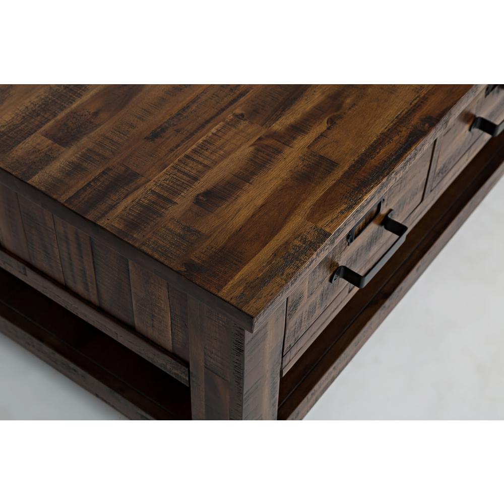 48-Inch Gray Coffee Table with Three Drawers, Acacia and MDF Construction