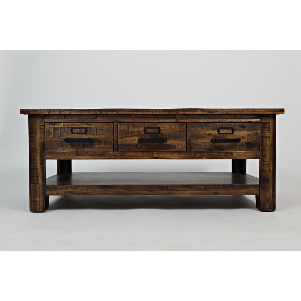 48-Inch Gray Coffee Table with Three Drawers, Acacia and MDF Construction