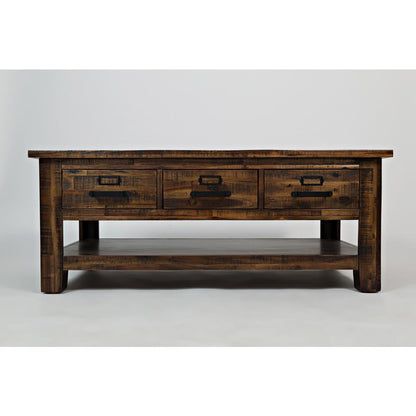 48-Inch Gray Coffee Table with Three Drawers, Acacia and MDF Construction