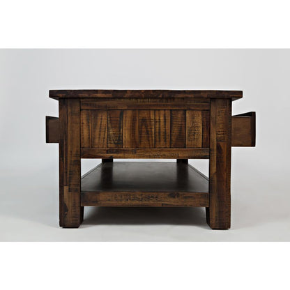 48-Inch Gray Coffee Table with Three Drawers, Acacia and MDF Construction