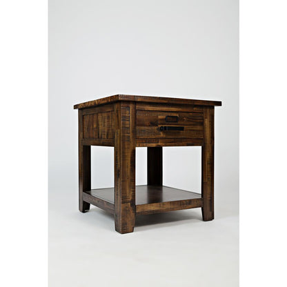 Gray Distressed Industrial End Table with Acacia and MDF Construction