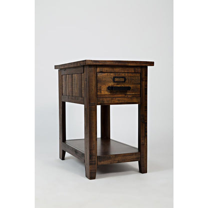 Gray One Drawer Chairside Table with Acacia and Veneer for Industrial Style