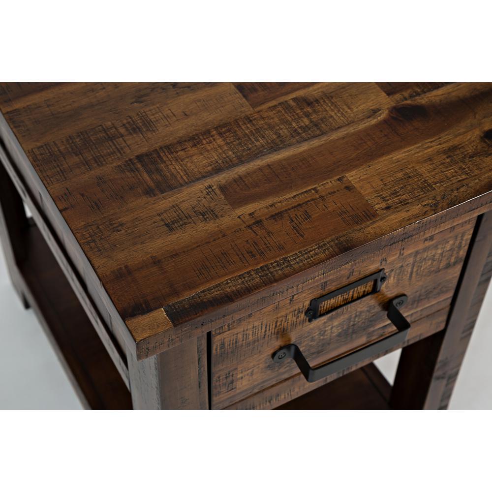 Gray One Drawer Chairside Table with Acacia and Veneer for Industrial Style
