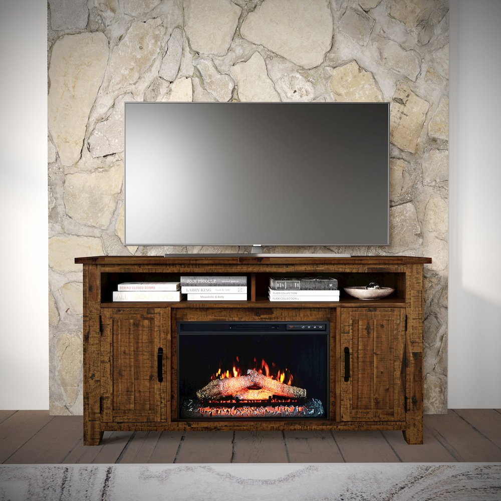 Cannon Valley Industrial 60" Storage Console TV Stand with Electric Fireplace