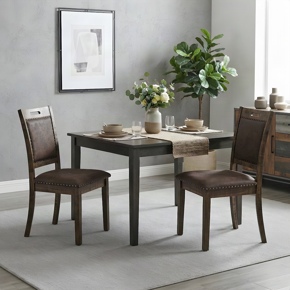 Upholstered Dining Chairs with Nailhead Trim, Set of 2, Medium Distressed Brown