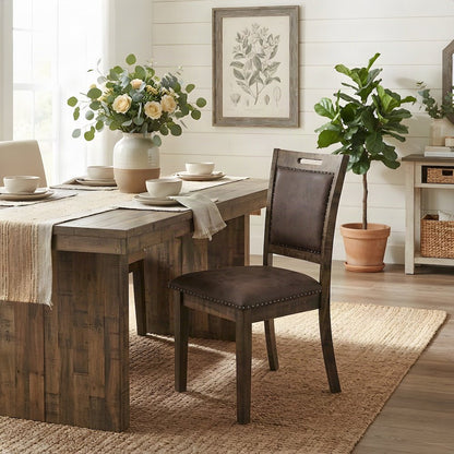 Upholstered Dining Chairs with Nailhead Trim, Set of 2, Medium Distressed Brown