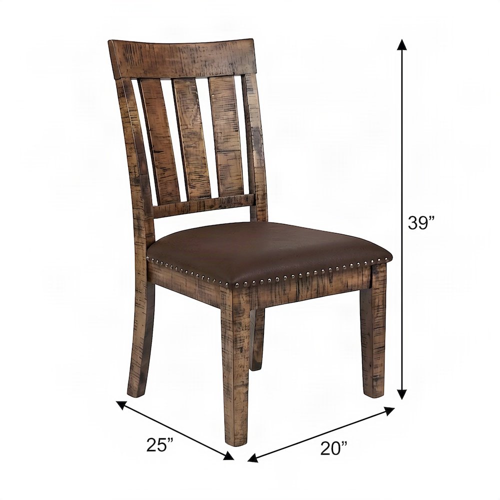 Acacia Veneer Upholstered Dining Chairs, Set of 2, Medium Distressed Brown