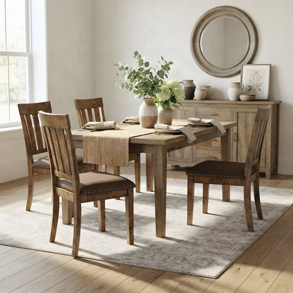 Acacia Veneer Upholstered Dining Chairs, Set of 2, Medium Distressed Brown