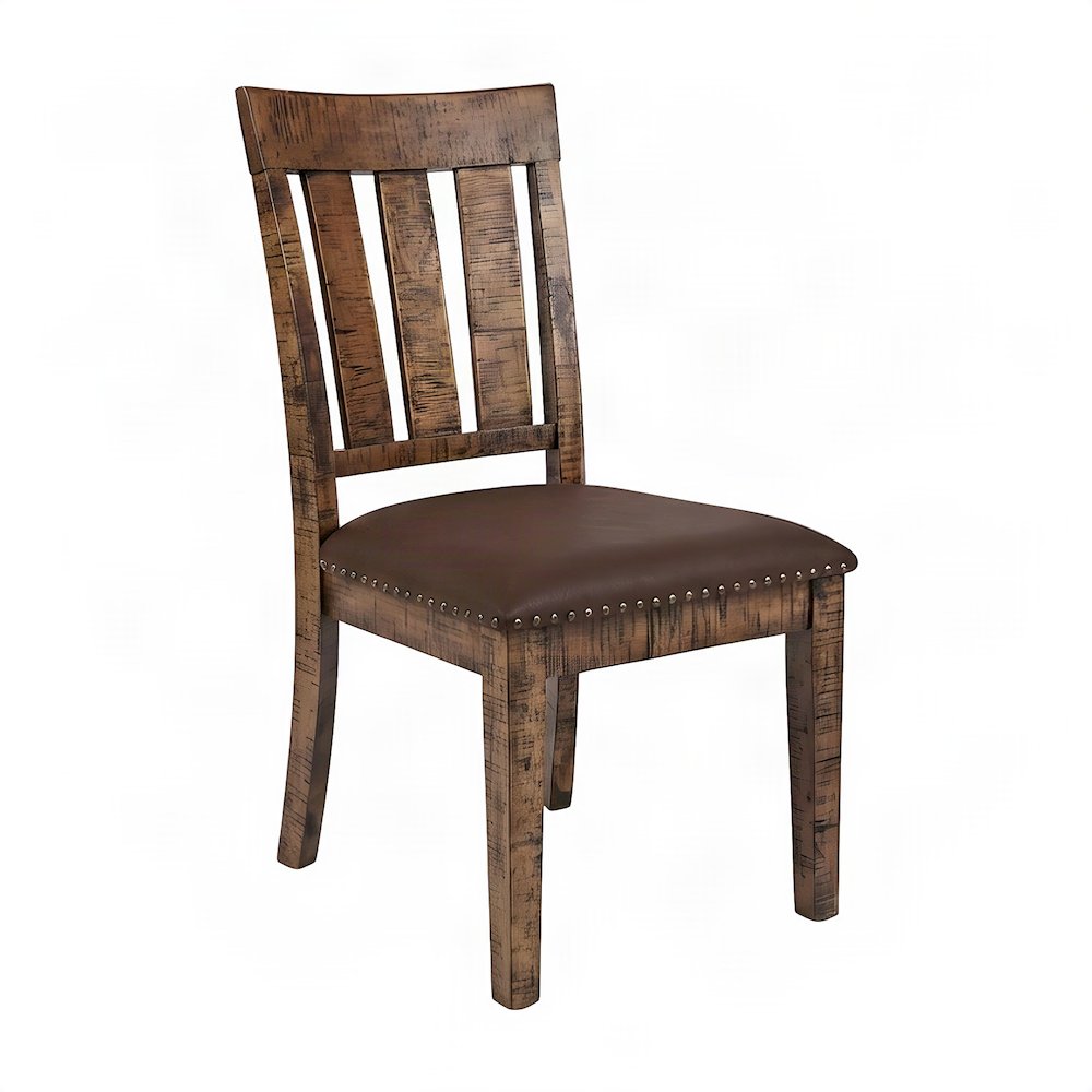 Acacia Veneer Upholstered Dining Chairs, Set of 2, Medium Distressed Brown