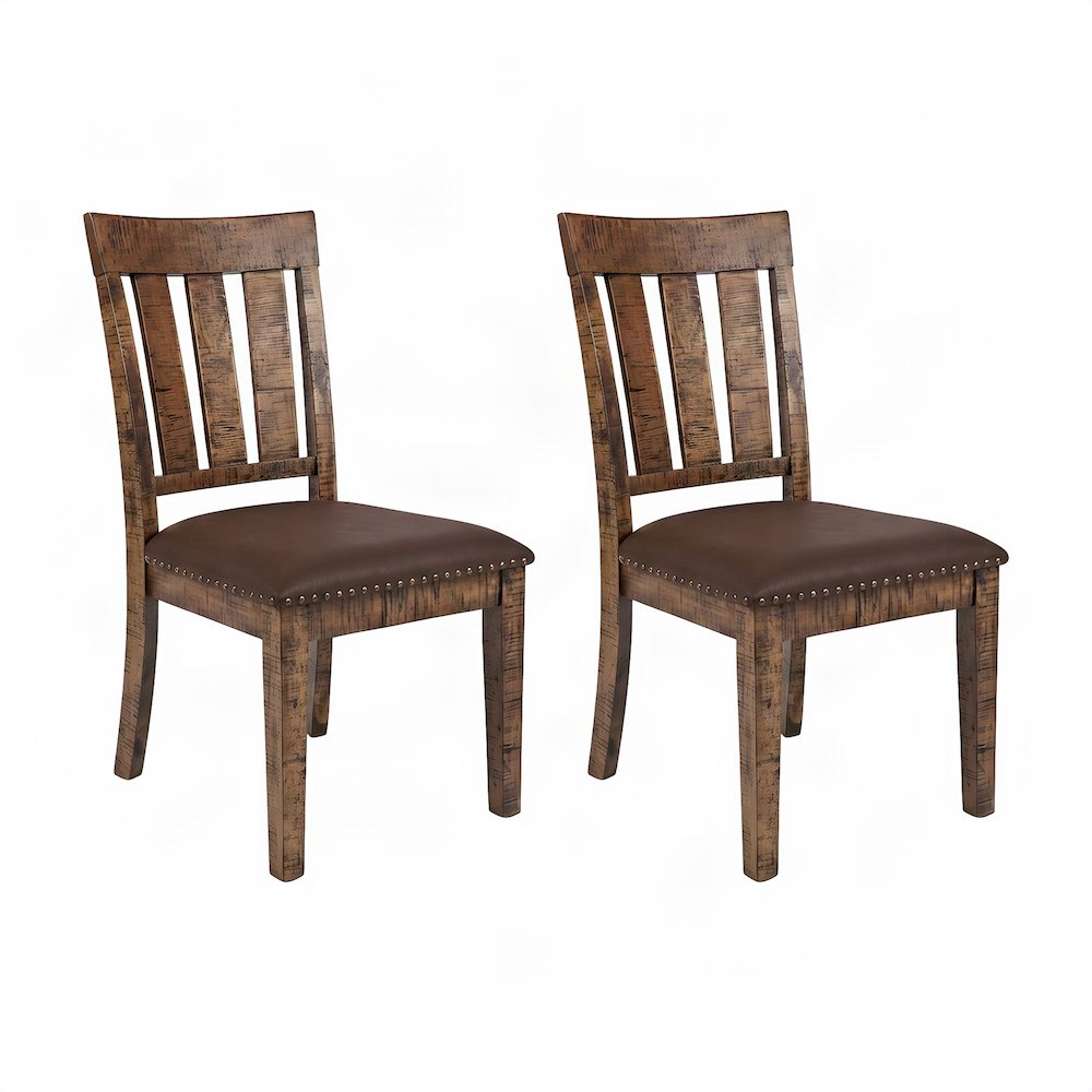 Acacia Veneer Upholstered Dining Chairs, Set of 2, Medium Distressed Brown