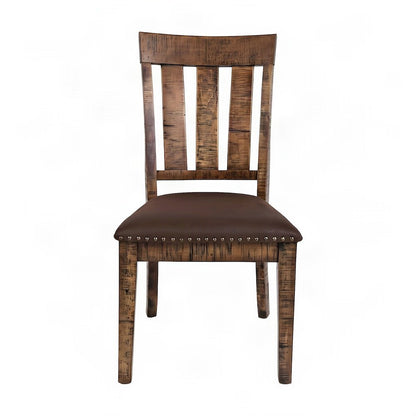 Acacia Veneer Upholstered Dining Chairs, Set of 2, Medium Distressed Brown