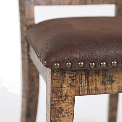 Acacia Veneer Upholstered Dining Chairs, Set of 2, Medium Distressed Brown