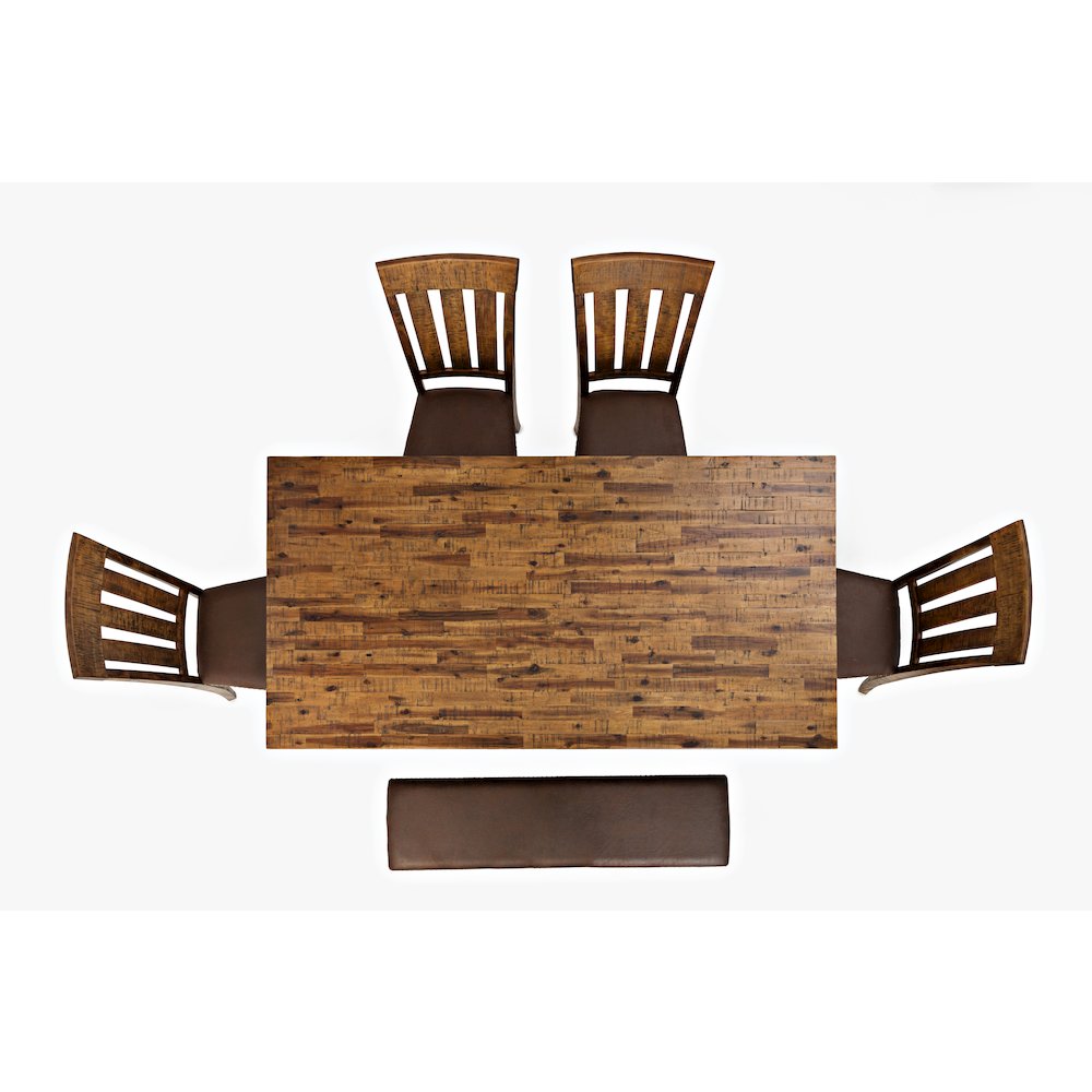 Cannon Valley Rustic Industrial Brown 82" Table + 4 Slat Dining Chairs + Bench