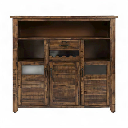 Acacia Veneer Wine Cabinet with Bar and Wine Rack, Distressed Medium Brown